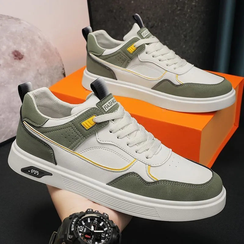Men's canvas board shoes in black with mesh lining and leather stitching details