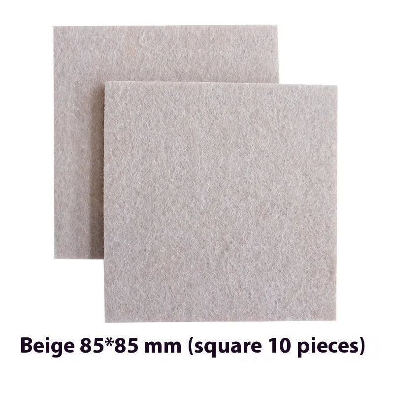 Beige plastic furniture leg stoppers set showing round and square protectors in five size variations