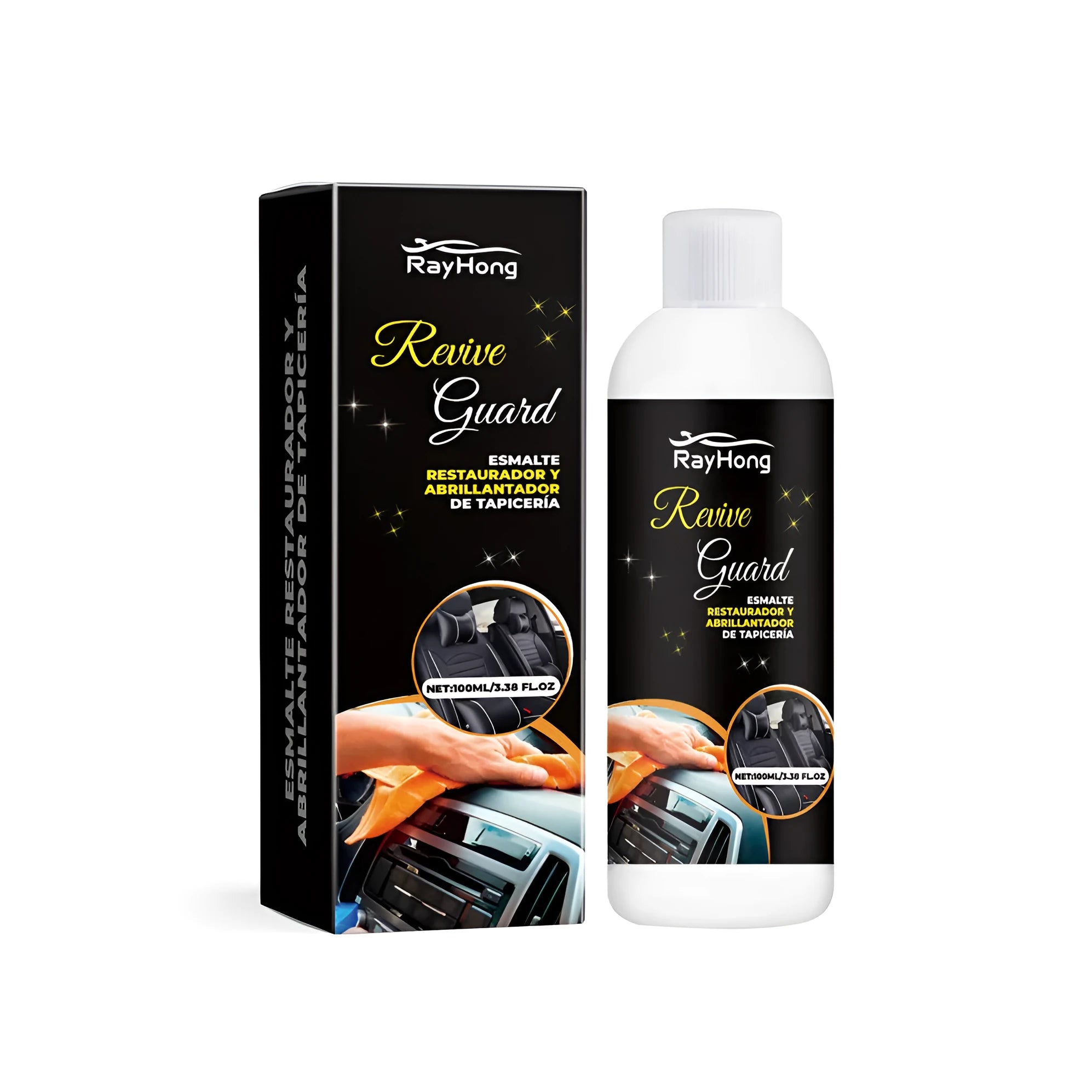 Car interior polish paste tube measuring 3.8 by 12.3 centimetres in box packaging