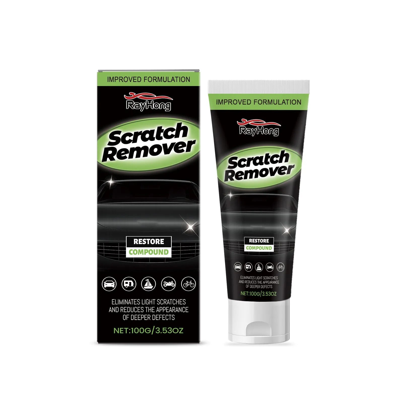 100g tube of car scratch repair cream with applicator pad for clear coat imperfections