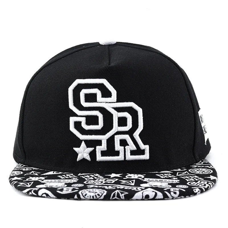 Cotton baseball cap with letter embroidery in SR White colour showing dome crown style