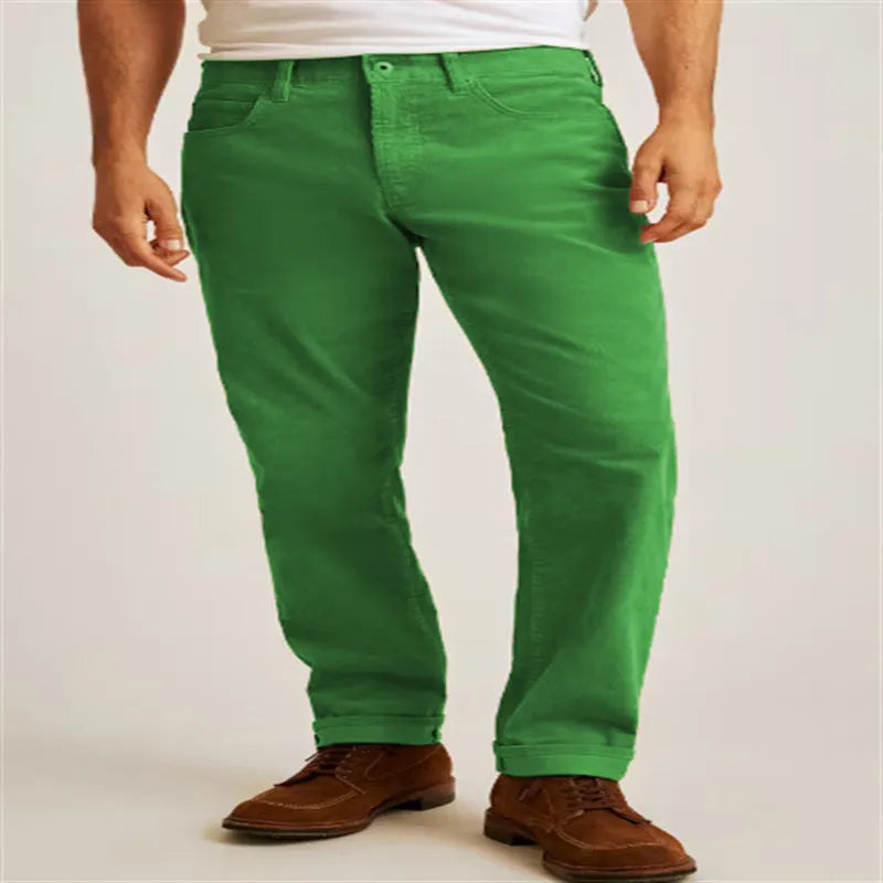 Corduroy loose casual straight-leg trousers in Army Green colour on a model