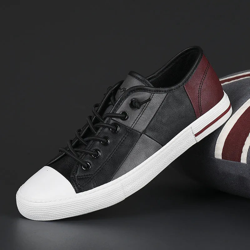 Men's flat heel leather shoes with round toe and elastic band in colour matching designs