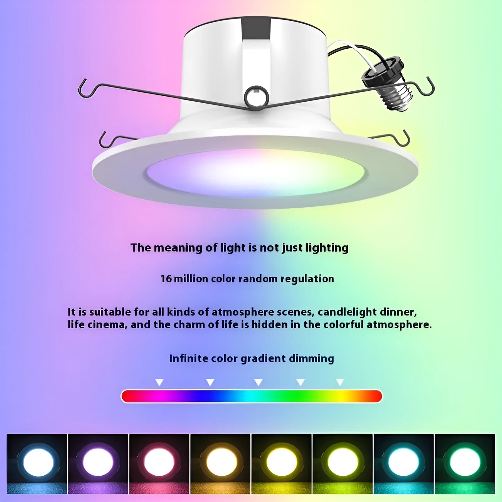 Smart WiFi Bluetooth RGBW remote control colour changing ceiling lamp with E26 holder