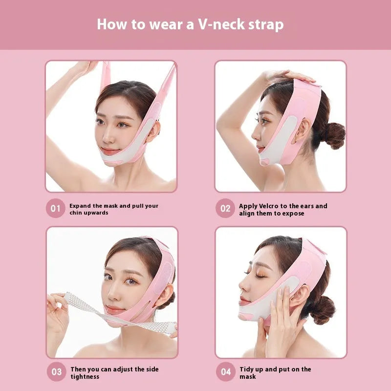 Elastic V-shaped face bandage for facial care available in pink and black colour options