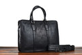 Men's retro brown leather handbag with horizontal 14-inch design and zippered opening