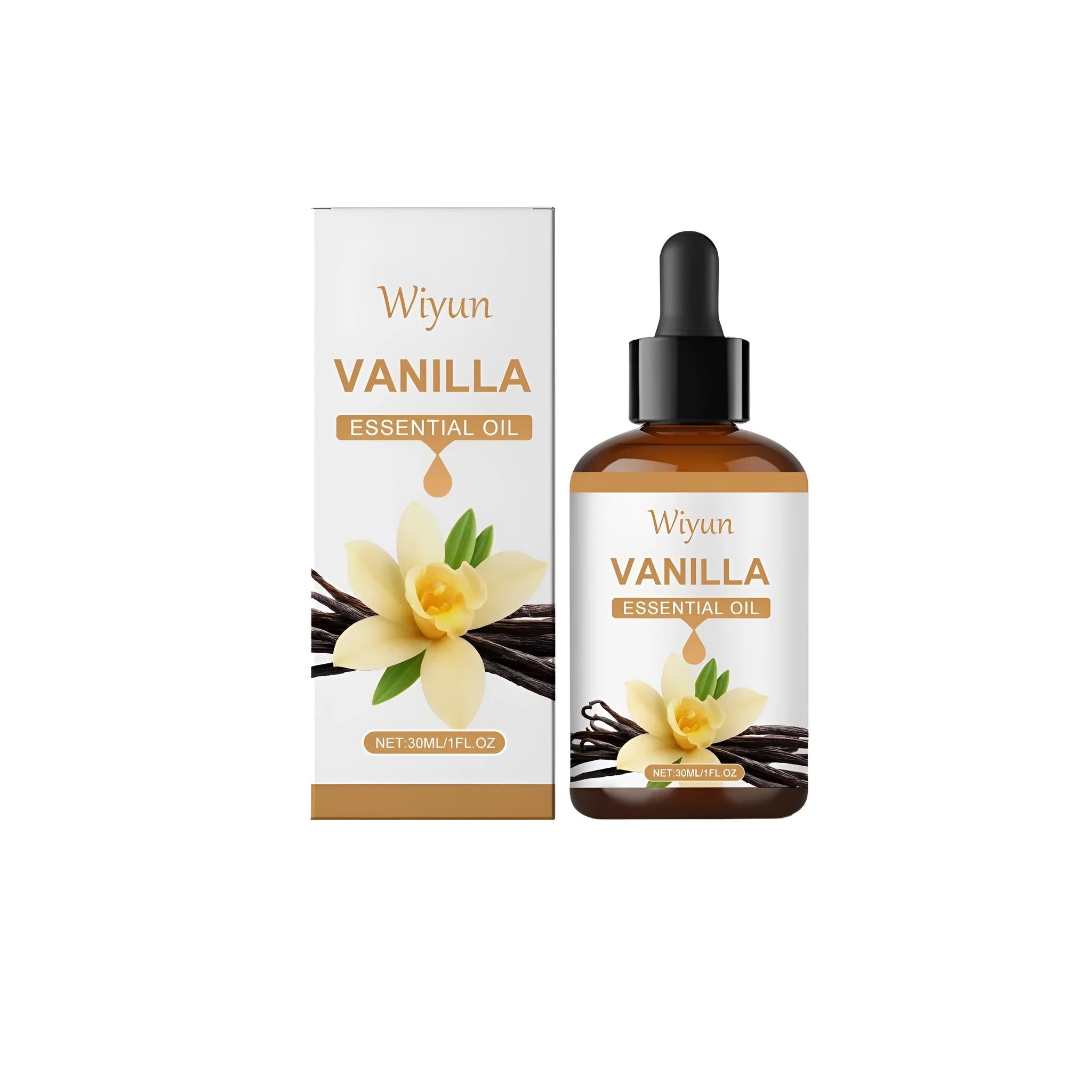 30ml bottle of vanilla flavoured oil with dropper for baking and cooking