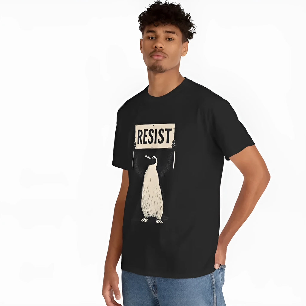 A loose-fit cotton short sleeve T-shirt on a hanger, shown in green, white, and black.