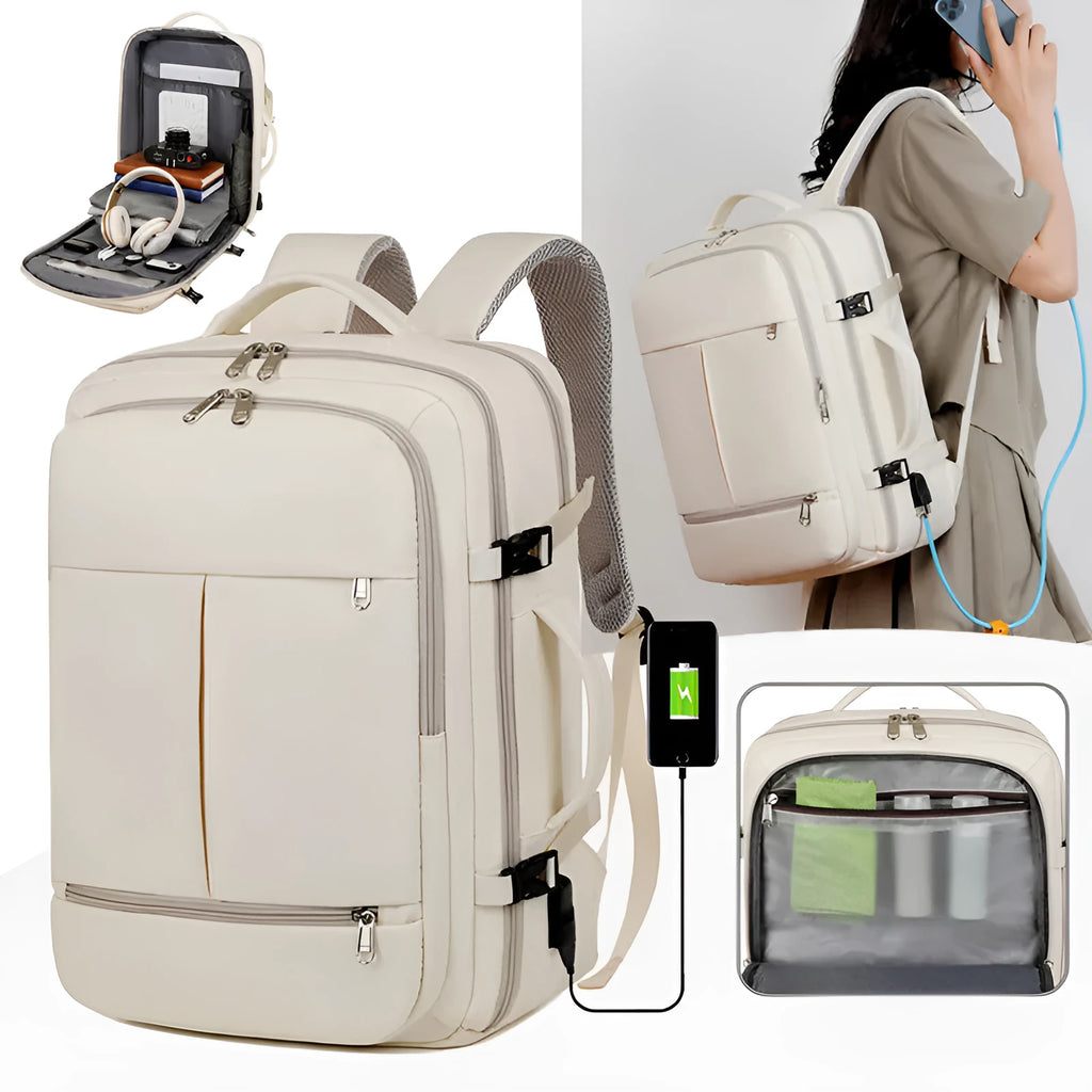 Large capacity business backpack in waterproof Oxford cloth with multiple pockets and 15.6 inch laptop compartment