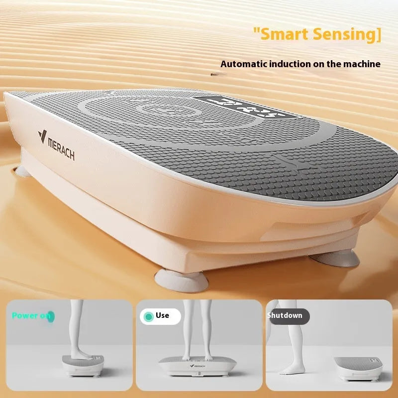 Grey smart power plate fitness board showing platform surface and control panel with dimensions 58cm by 38cm
