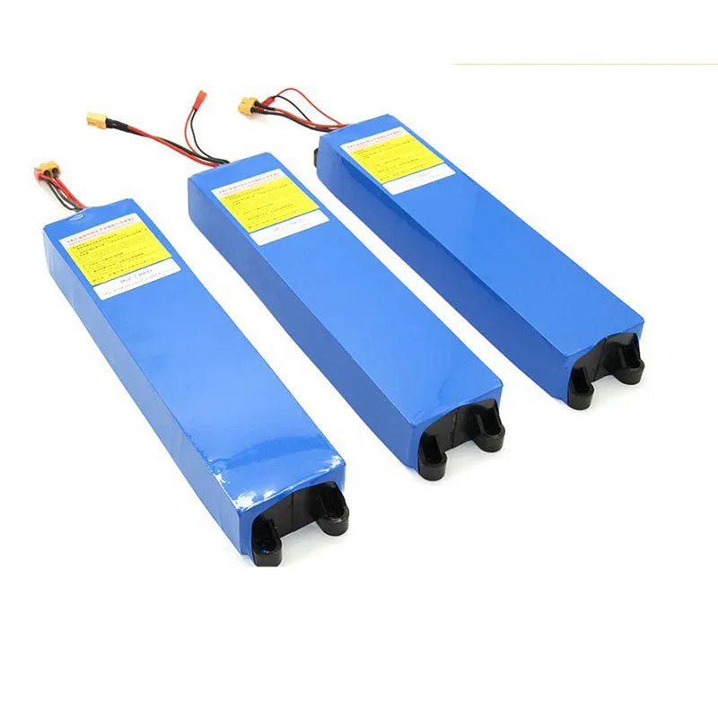 A 36V lithium-ion battery pack for electric scooters, showing options for 6.6Ah, 7.8Ah, and 10.4Ah capacities.