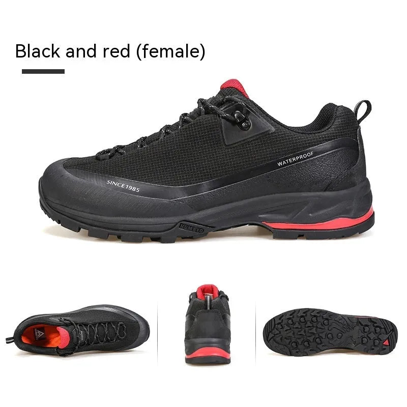 Men's low-top mountain climbing shoes with leather mesh upper and lace-up design