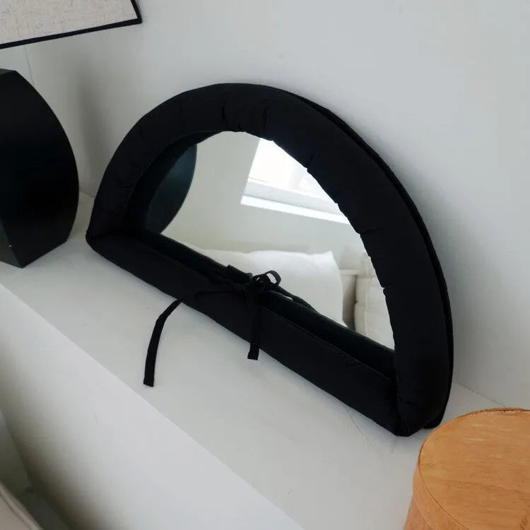 Rectangular hanging fabric mirror background panel with cotton-filled PVC construction