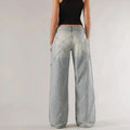 Loose straight wide leg cotton mop trousers in blue colour showing stitching detail