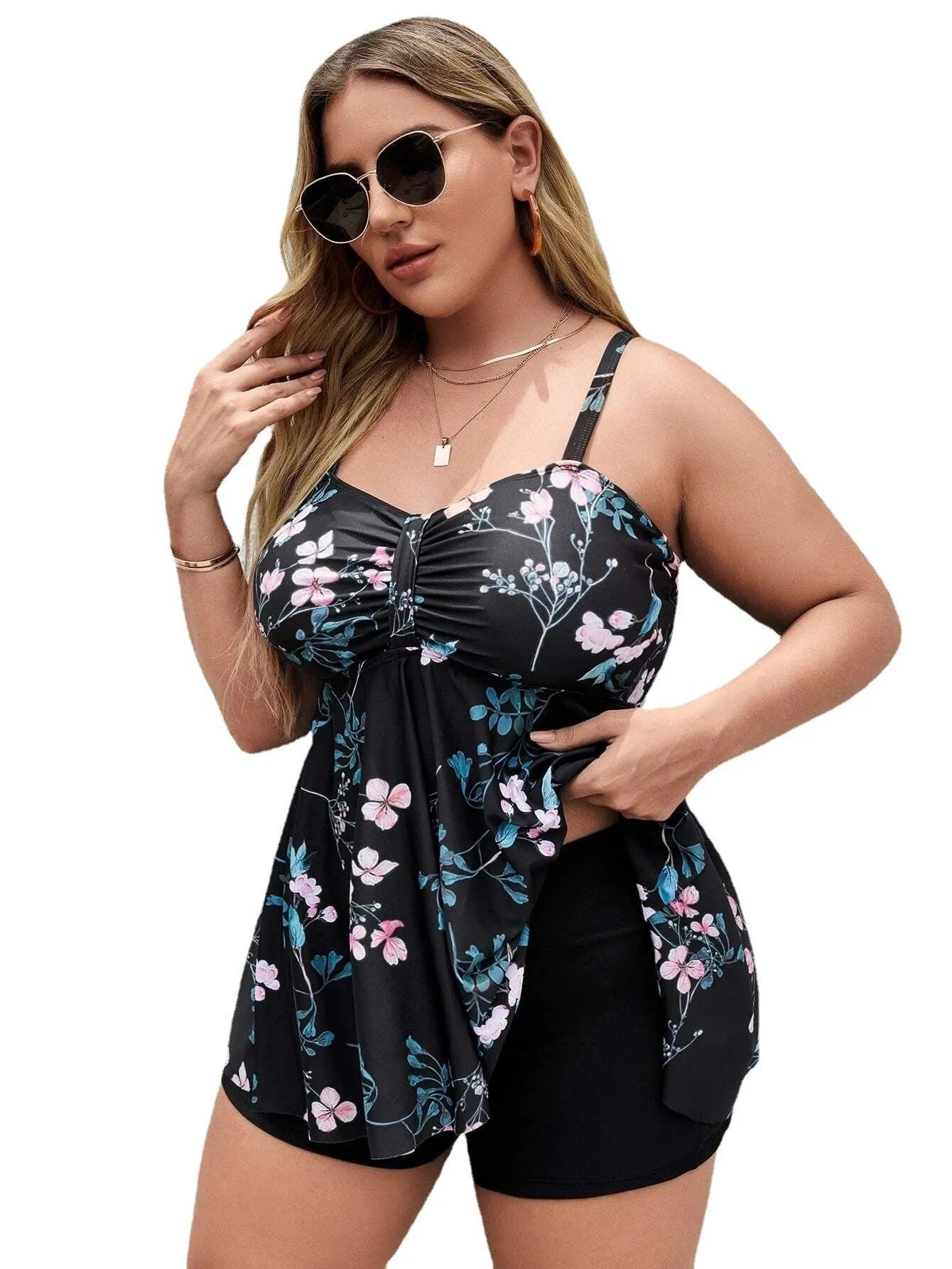 Women's split colour printing one-piece swimsuit with floral pattern and high elasticity polyester fabric