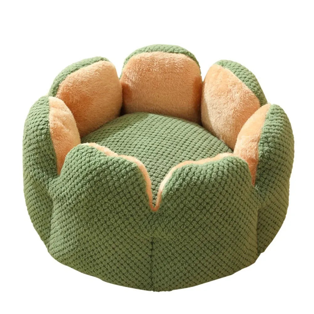 Green cactus petal shape pet kennel bed for cats and dogs with plush interior and non-slip bottom