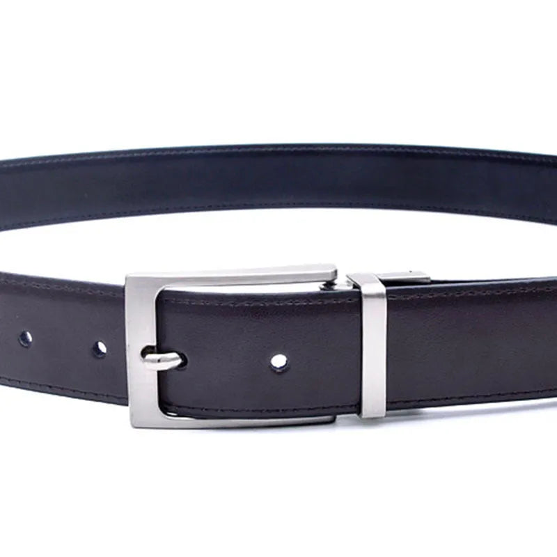Men's genuine leather casual belt with rotating alloy pin buckle in brown/black colour