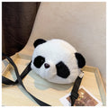 Plush panda head cylindrical crossbody shoulder bag with polyester lining