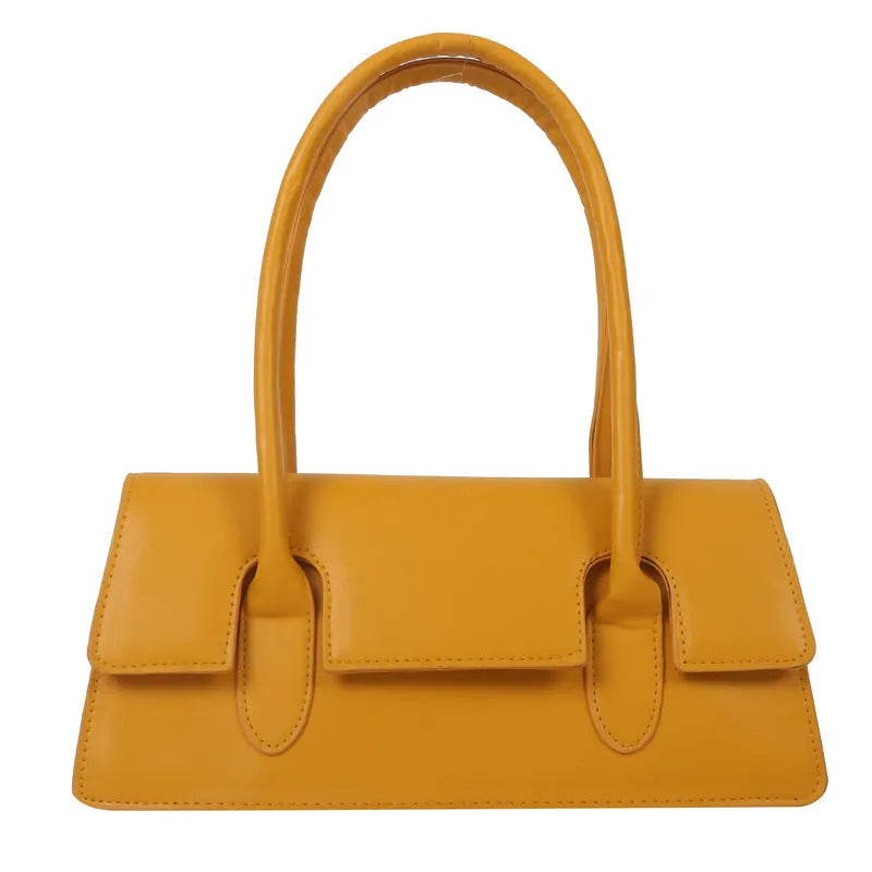 Women's black PU leather square shoulder bag with single strap and stitching details