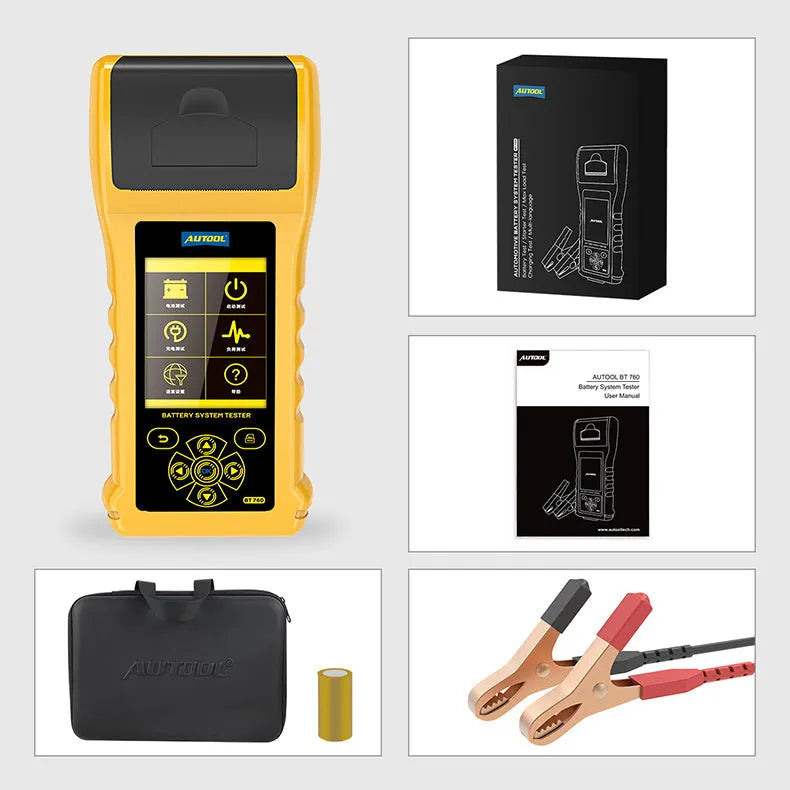 Autool BT760 vehicle battery diagnostic tester with colour screen and thermal printer for 12V/24V systems