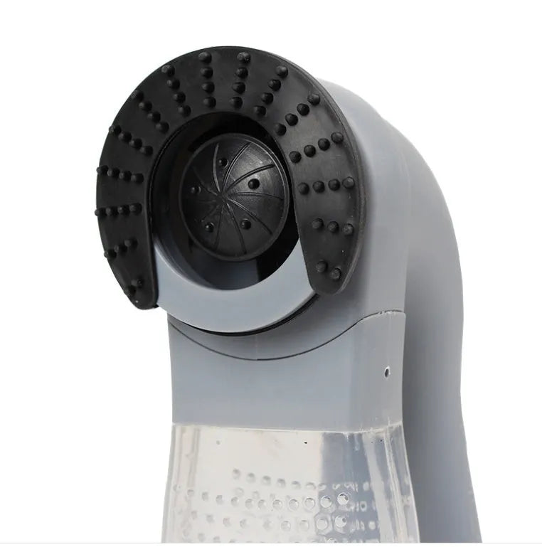 Grey portable pet hair vacuum cleaner with massage brush for dog and cat grooming