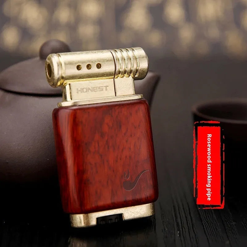 Ebony gas lighter in black wood and rosewood decorative designs for collection