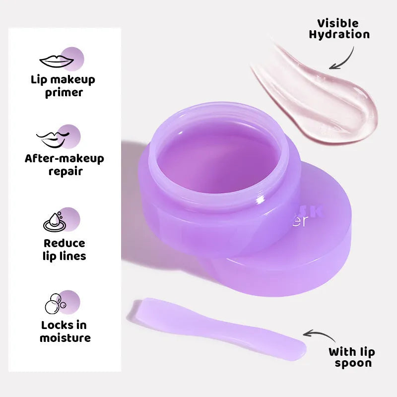 Box containing 10ml exfoliating lip balm tube, applicator, and a small scraper tool for lip treatment.