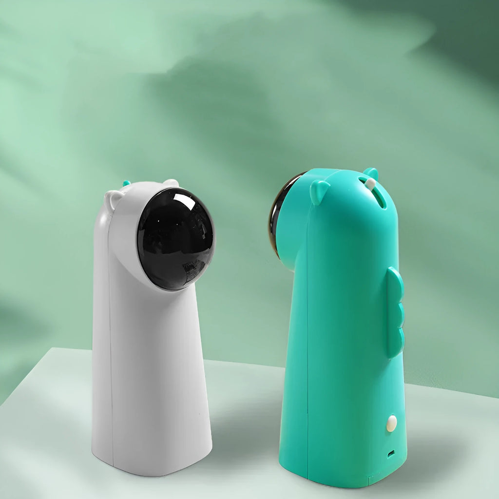 Automatic LED red laser cat teaser pole in green and white plastic pet toy