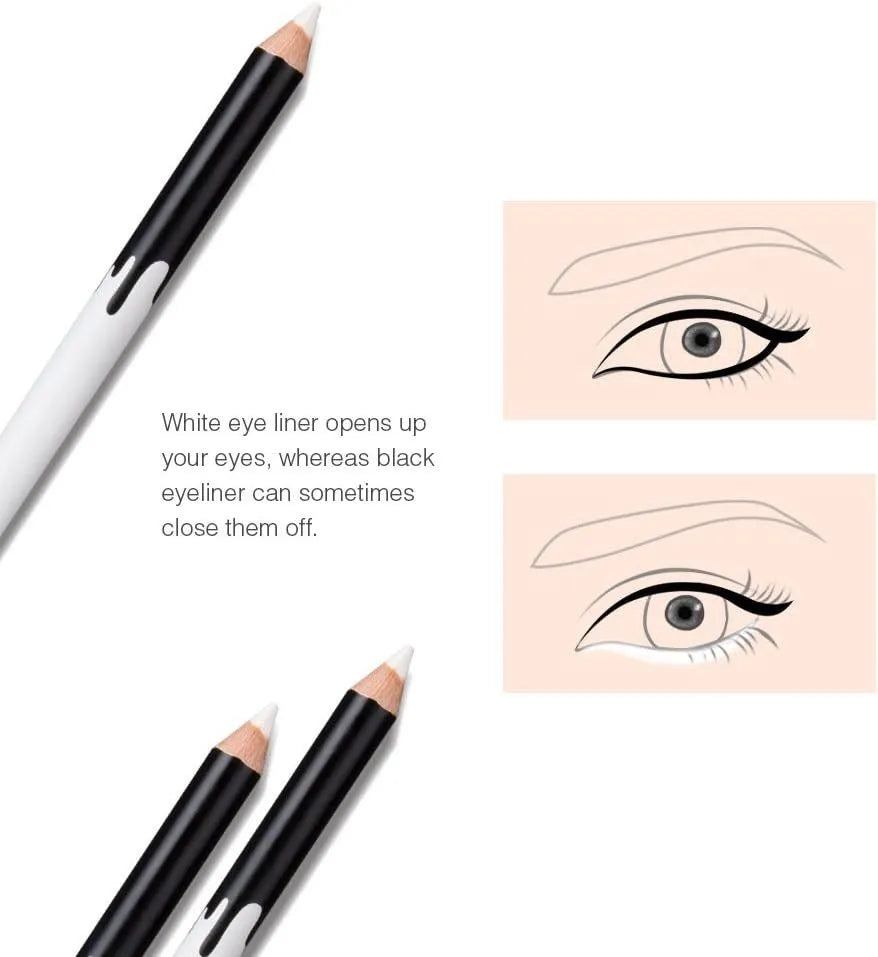 12 white and black eyeliner pencils with sharpener in waterproof makeup set