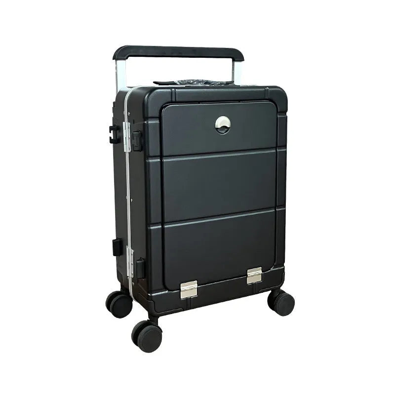 20-inch front opening cabin suitcase in four colours showing dry wet separation and built-in cup holder.
