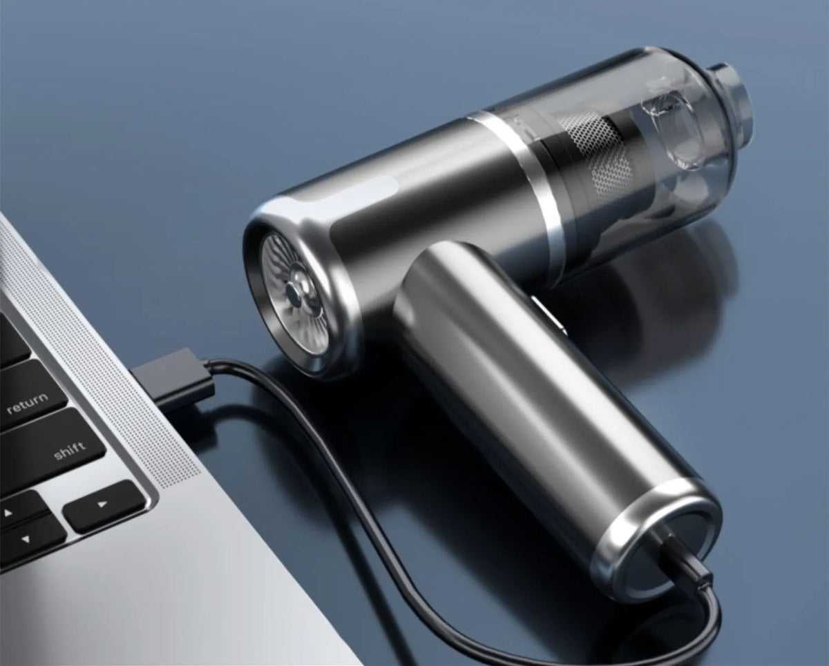 Handheld cordless car vacuum cleaner with wireless charging and cleaning accessories