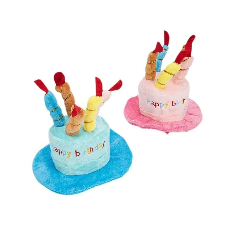 Blue and pink dog birthday hats for toy dog celebrations, showing 21cm wide decorative accessory