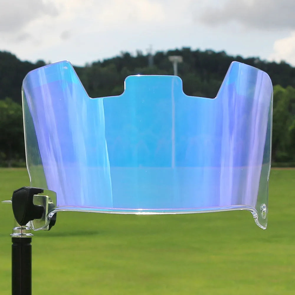 Multicolour American-style rugby helmet goggles shown attached to a helmet for impact protection.