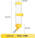 Ball kettle style plastic pet water feeder with a glass tube, shown in green, yellow, pink, white, and sky blue.