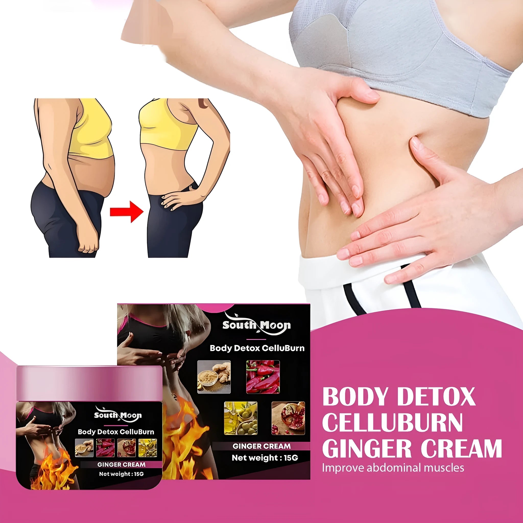 15g tube of ginger body thigh slimming cream with olive oil and hyaluronic acid
