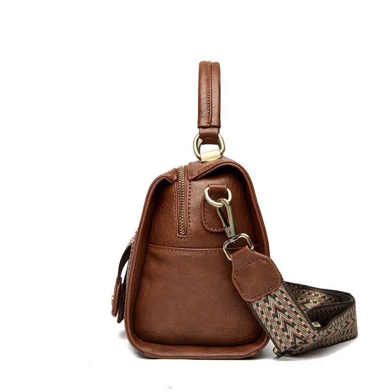 Soft grey PU leather women's retro square crossbody bag with a sandwich pocket.