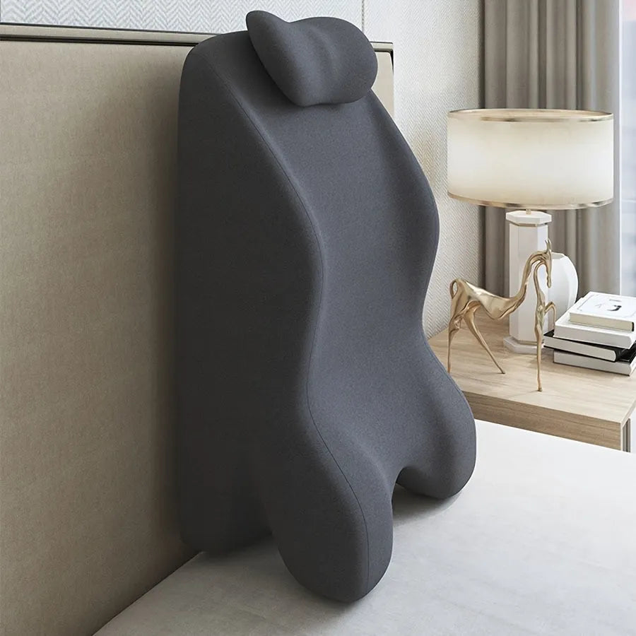 Ergonomic stomach sleeping pillow with contoured design in blue colour option