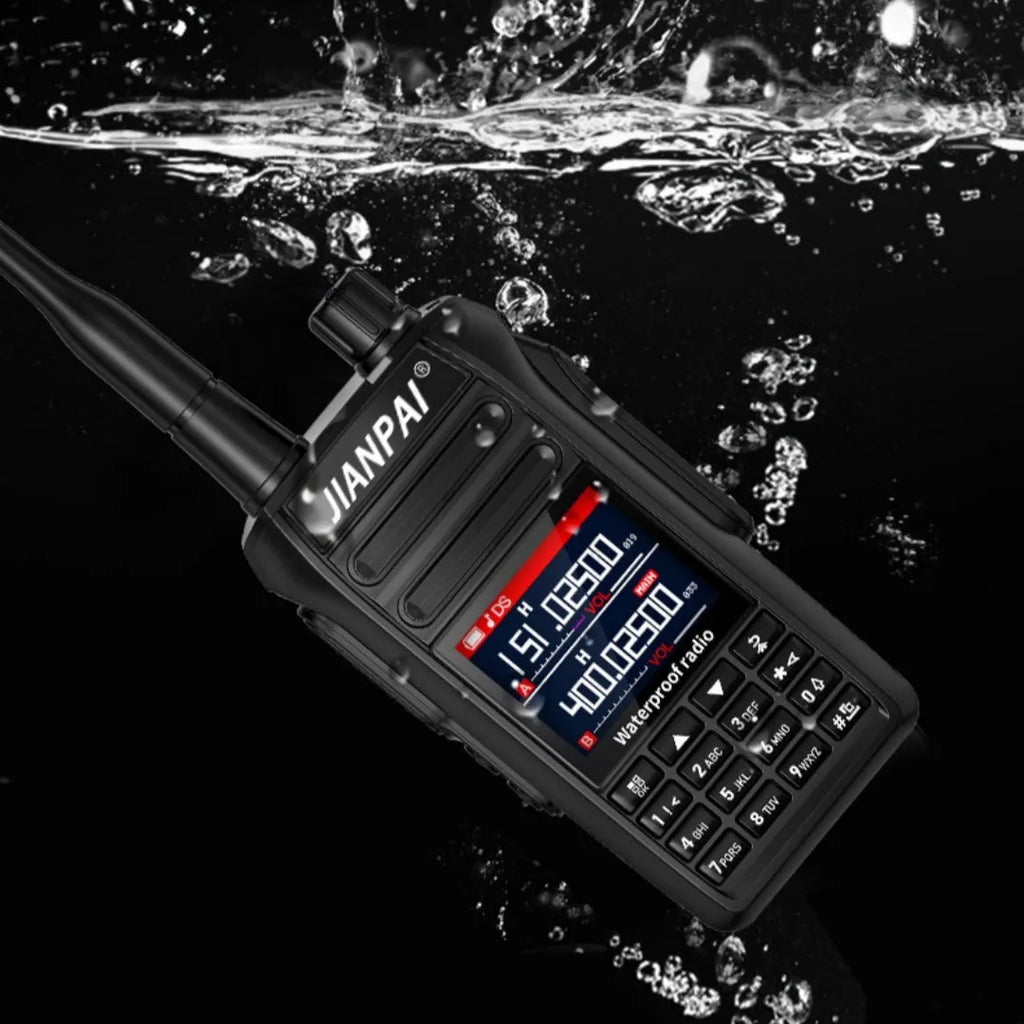 Black Interphone waterproof aviation full band headset with dustproof plastic shell and included accessories