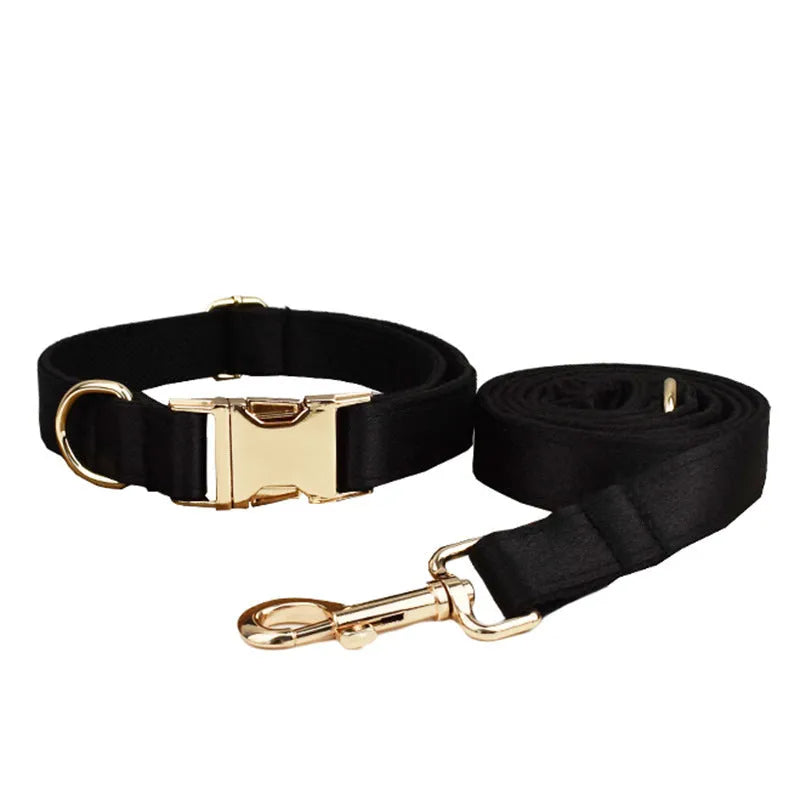 Dog collar and leash set with chest harness, coordinating vest and bow accessory in cloth material