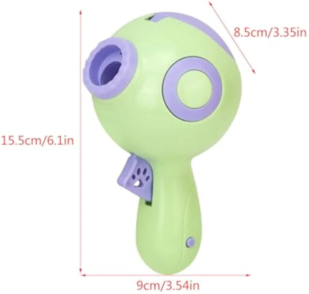 Green, orange or pink dog treat launcher toy for interactive feeding and training