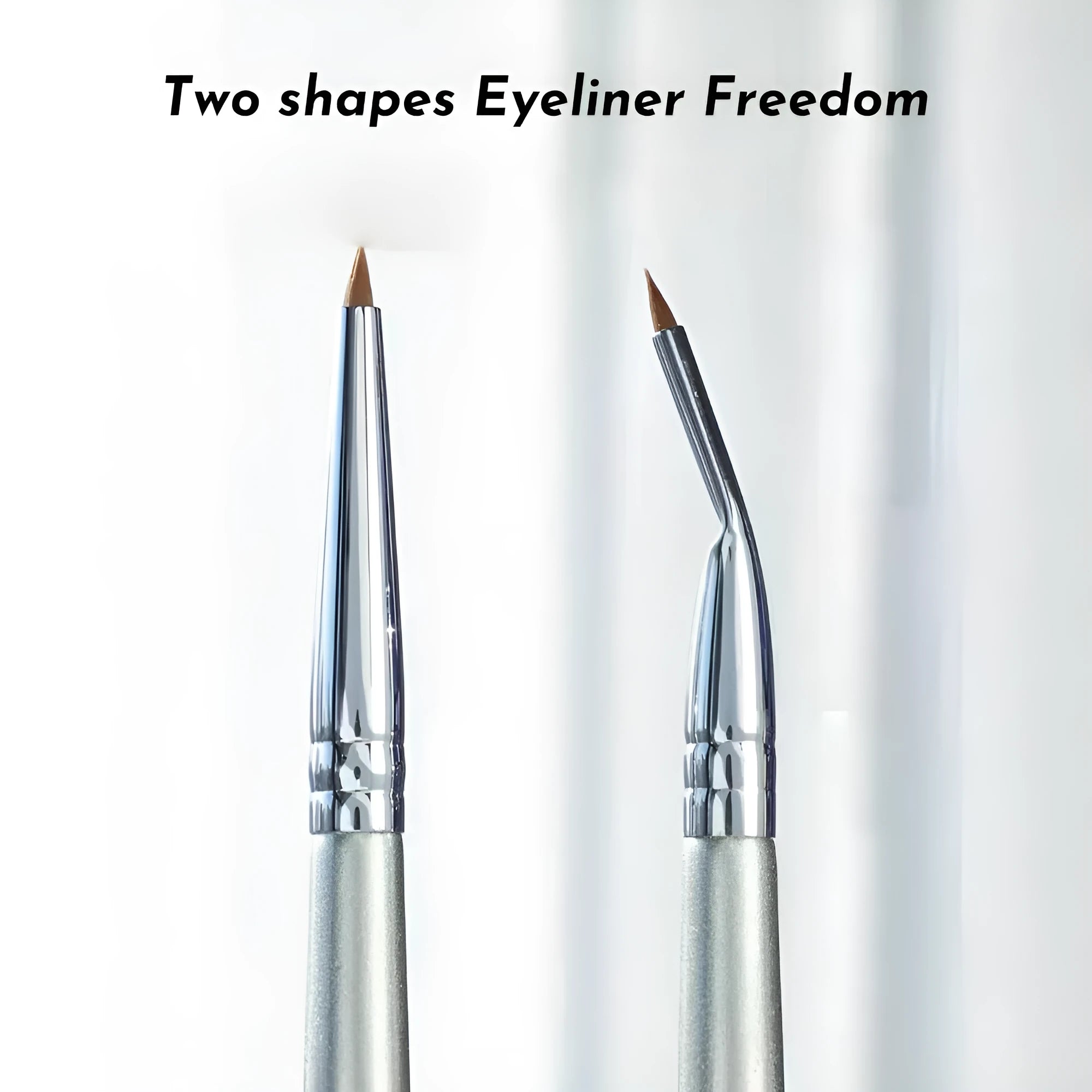 Angled bend head synthetic eyeliner brush for tear trough and under-eye concealer application.