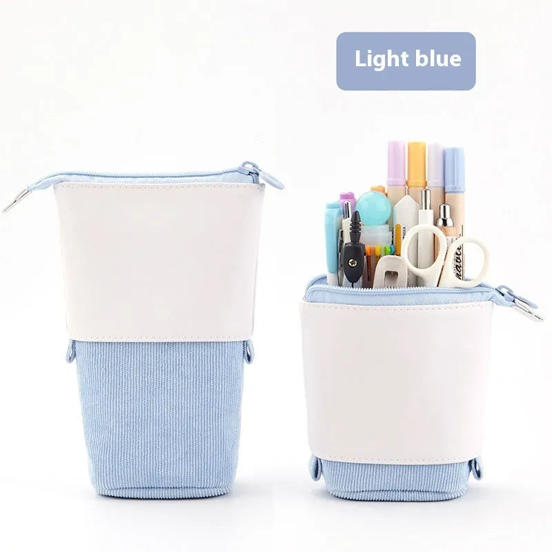 Telescopic drop-down stationery case in corduroy fabric with six colour options