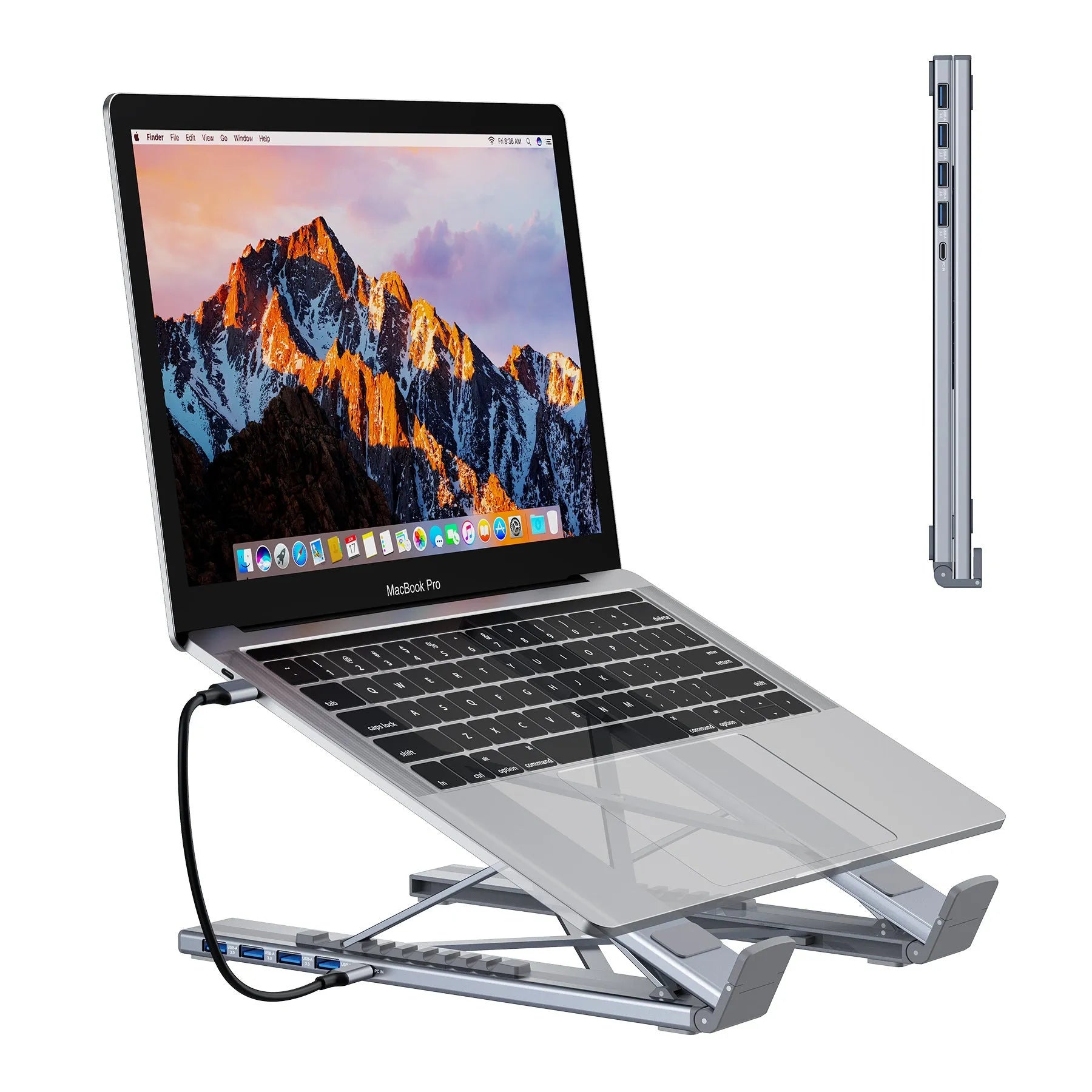Aluminium alloy folding laptop docking station stand with multiple interface ports