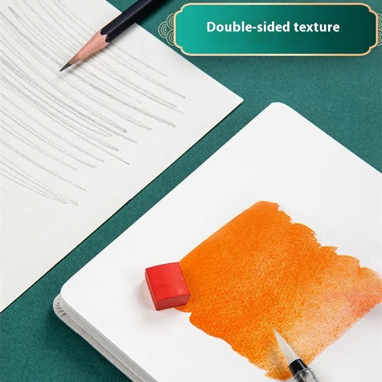 Feiluniao handmade fabric watercolour sketchbook with decorative cover, shown at 185mm length.