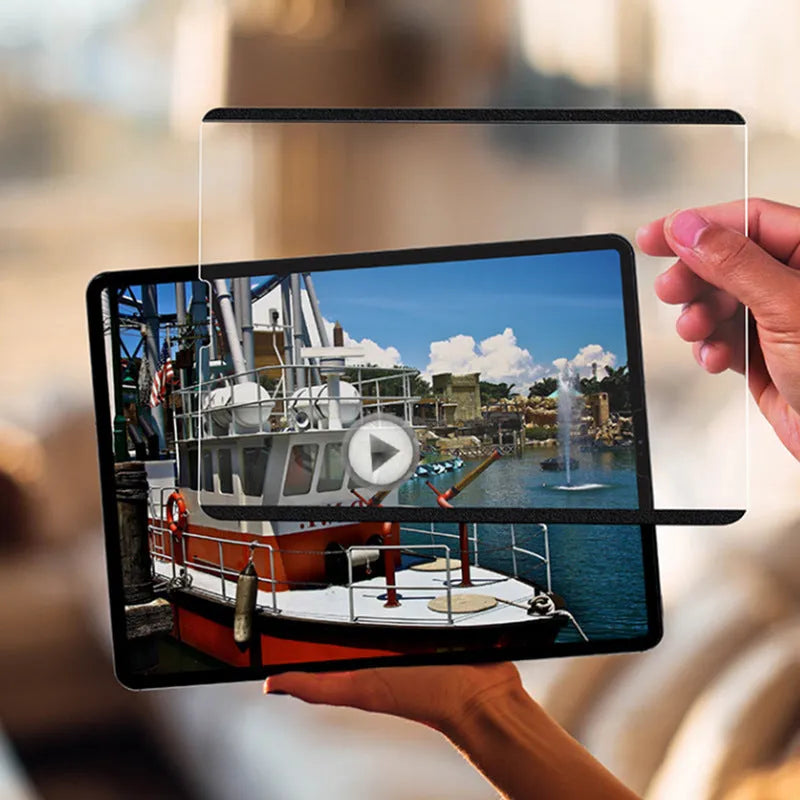 Magnetic detachable writing film for iPad on a tablet, showing application tools.