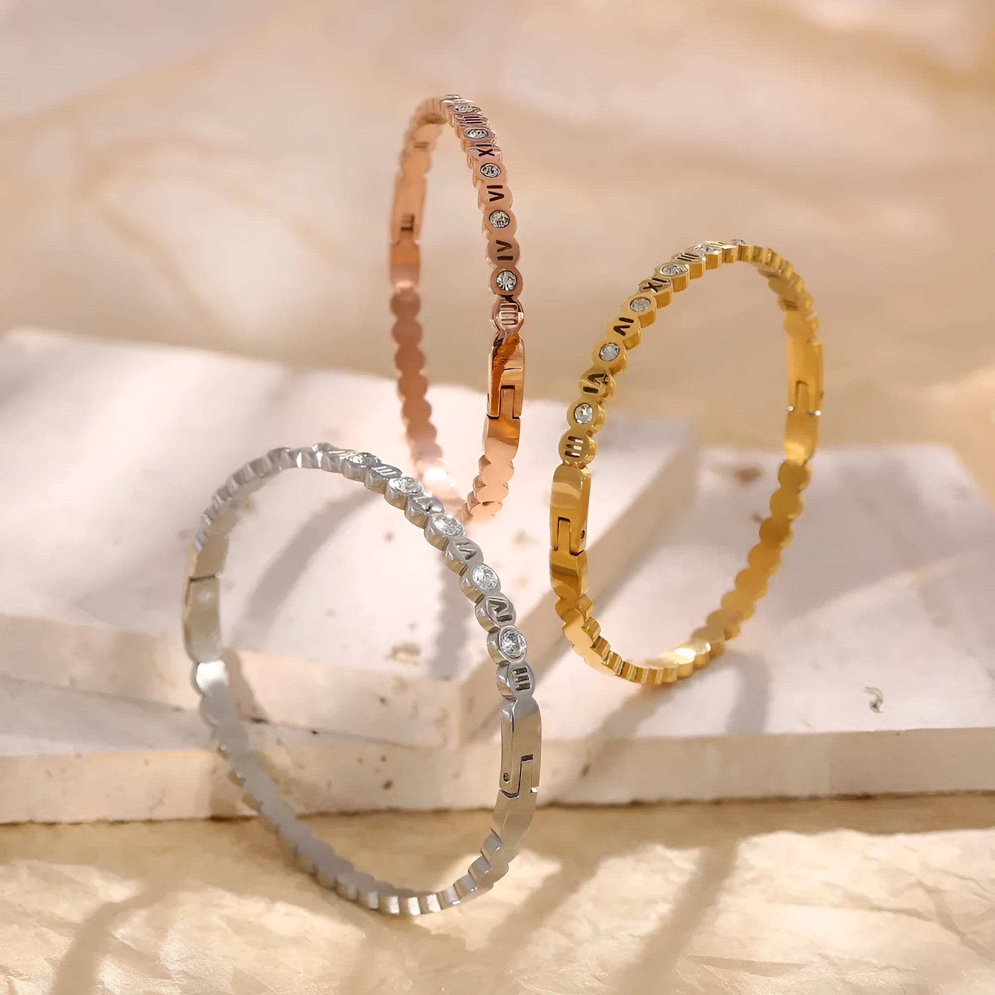 Korean style titanium steel bracelet with numeric design in gold finish