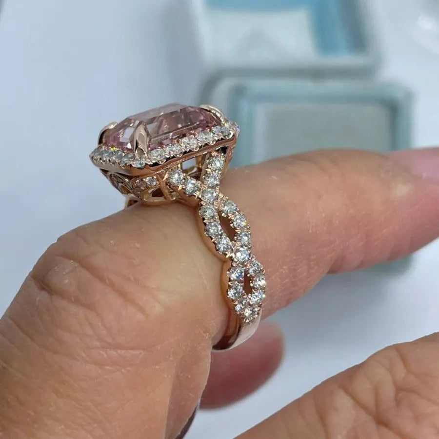 Geometric rose gold alloy ring showing electroplated finish and contemporary shape