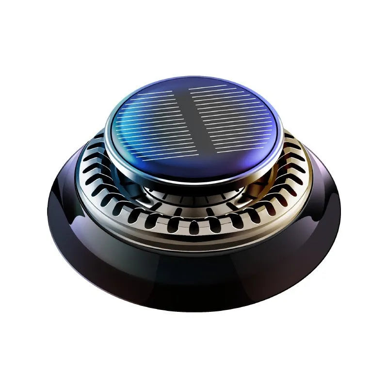 Portable solar-powered kinetic car air freshener with rotating double rings for fragrance diffusion