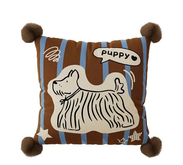 Blue cartoon animal decorative cushion pillow on a grey sofa with a removable cover.