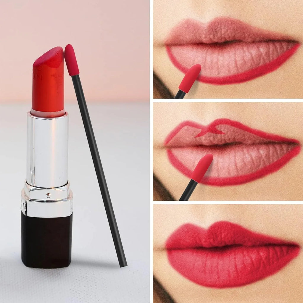Disposable lip brushes with black handles and flocked tips in bulk packaging for lipstick and gloss application